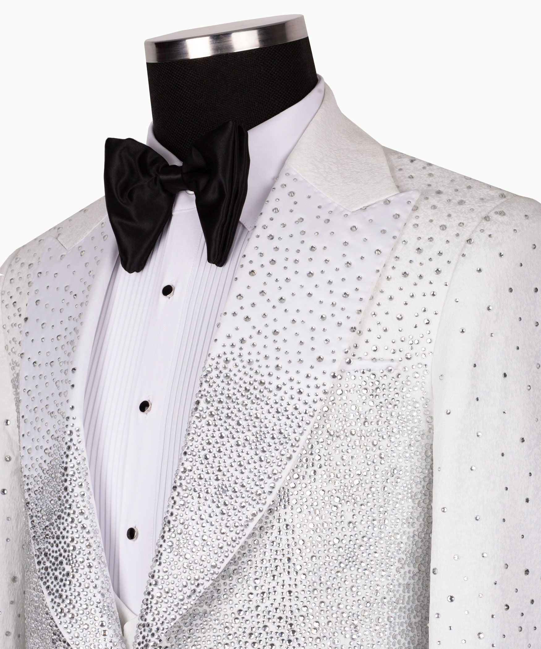 White Crystal Embellished Peak Lapel Tuxedo | Charly Luxury