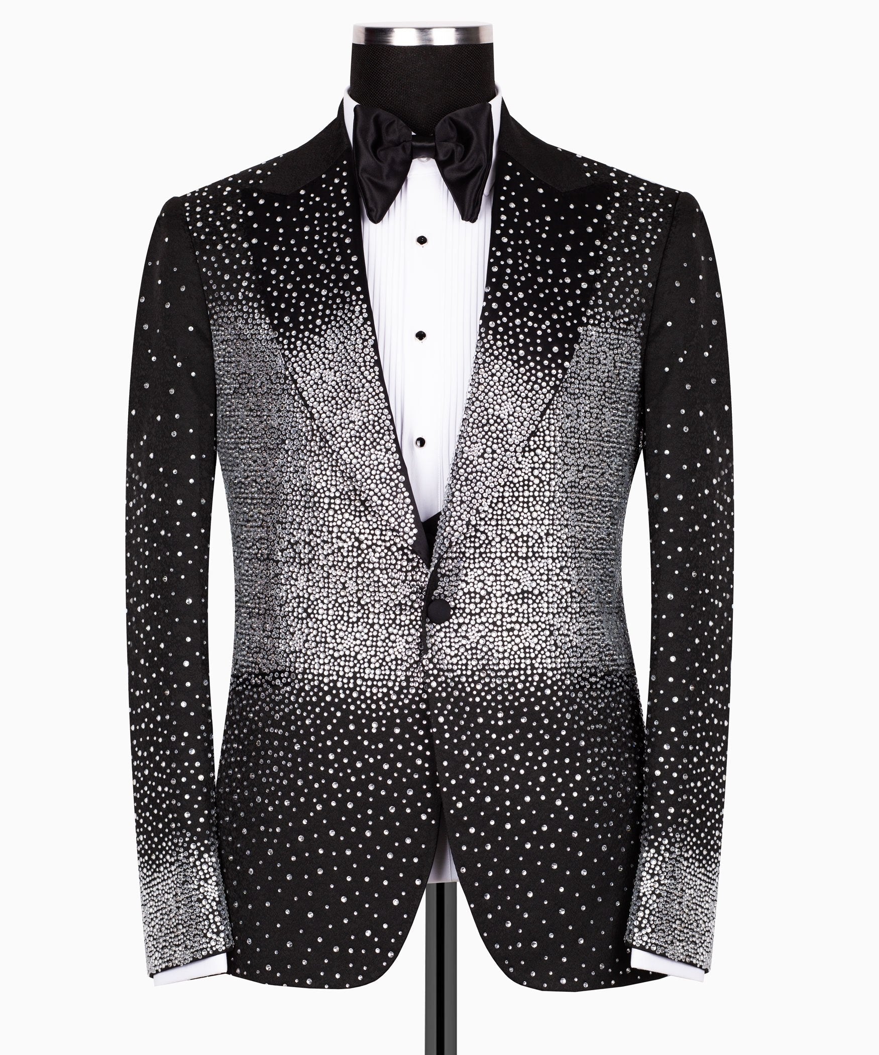 Black Crystal-Adorned Slim Fit Tuxedo | Charly Luxury