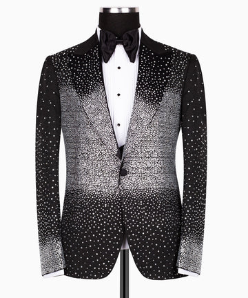 Black Crystal-Adorned Slim Fit Tuxedo | Charly Luxury
