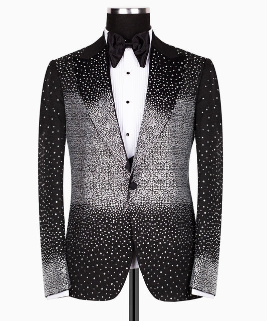Black Crystal-Adorned Slim Fit Tuxedo | Charly Luxury