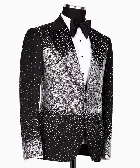 Black Crystal-Adorned Slim Fit Tuxedo | Charly Luxury