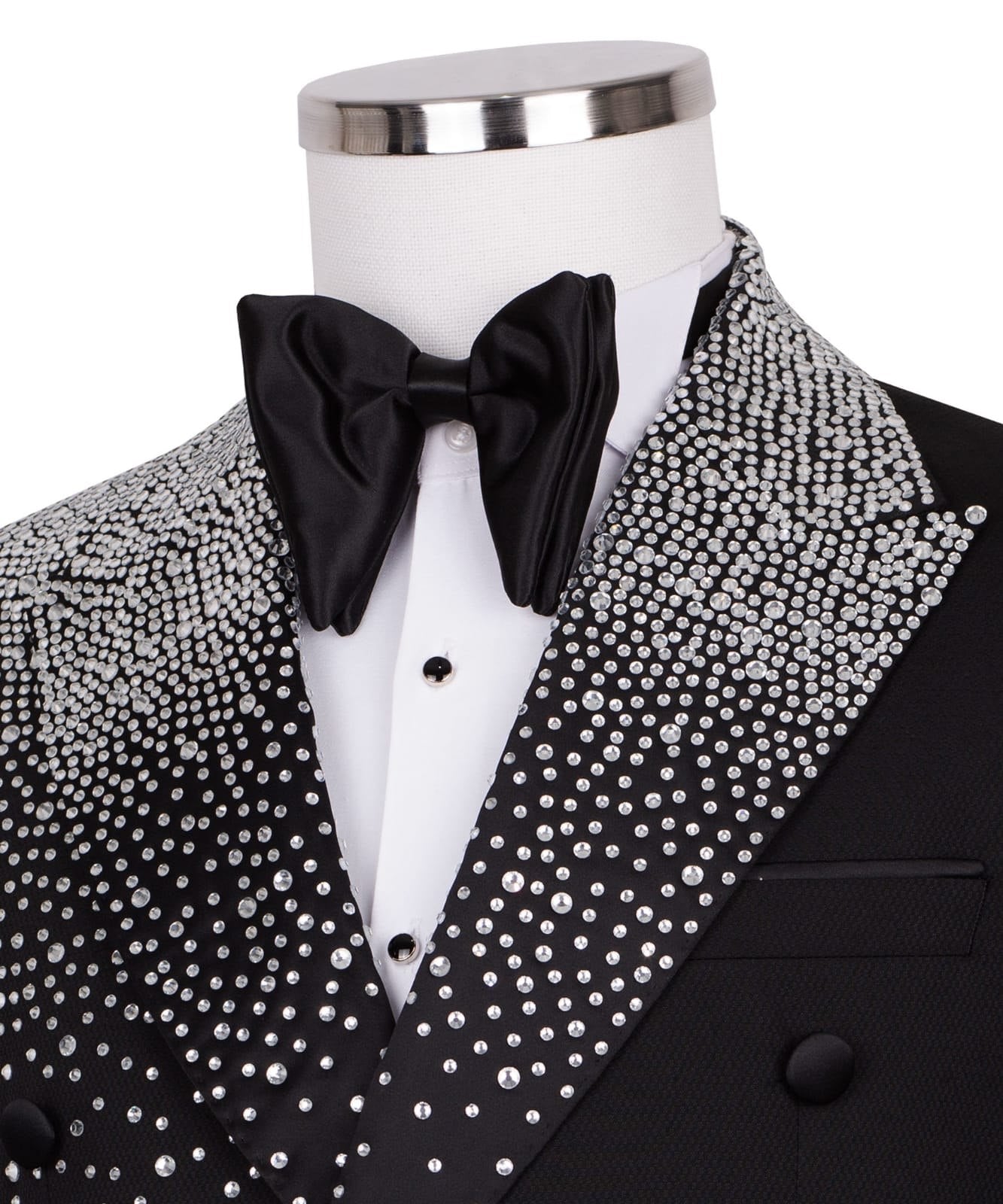 Black Embellished Double Breasted Peak Lapel Tuxedo | Charly Luxury