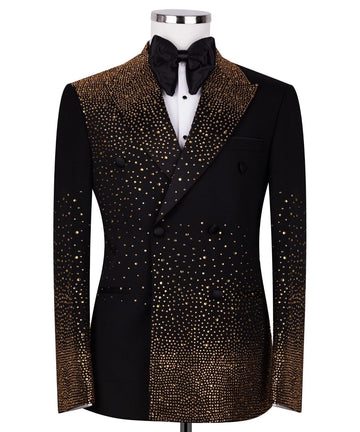 Black Gold Embellished Double Breasted Tuxedo | Charly Luxury