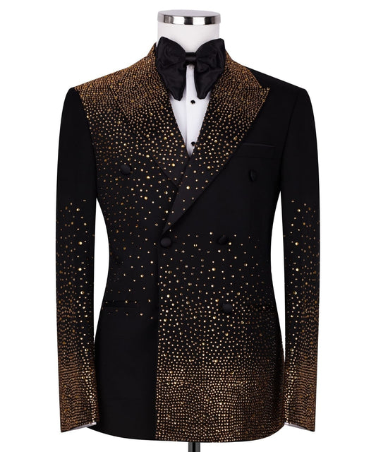 Black Gold Embellished Double Breasted Tuxedo | Charly Luxury