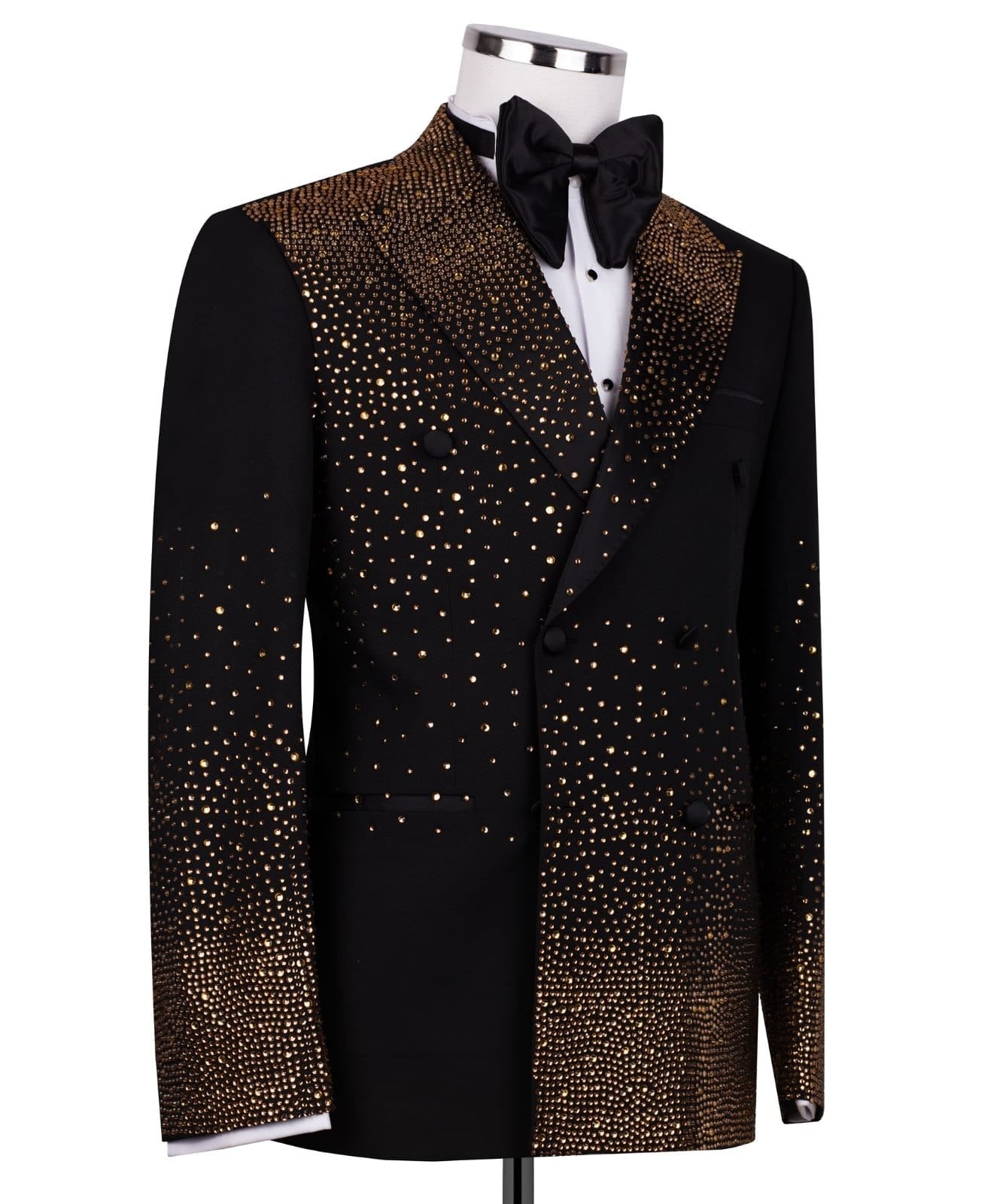 Black Gold Embellished Double Breasted Tuxedo | Charly Luxury