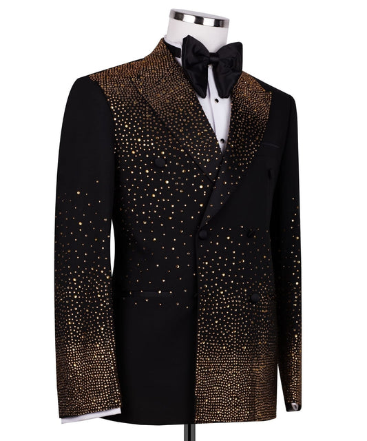 Black Gold Embellished Double Breasted Tuxedo | Charly Luxury