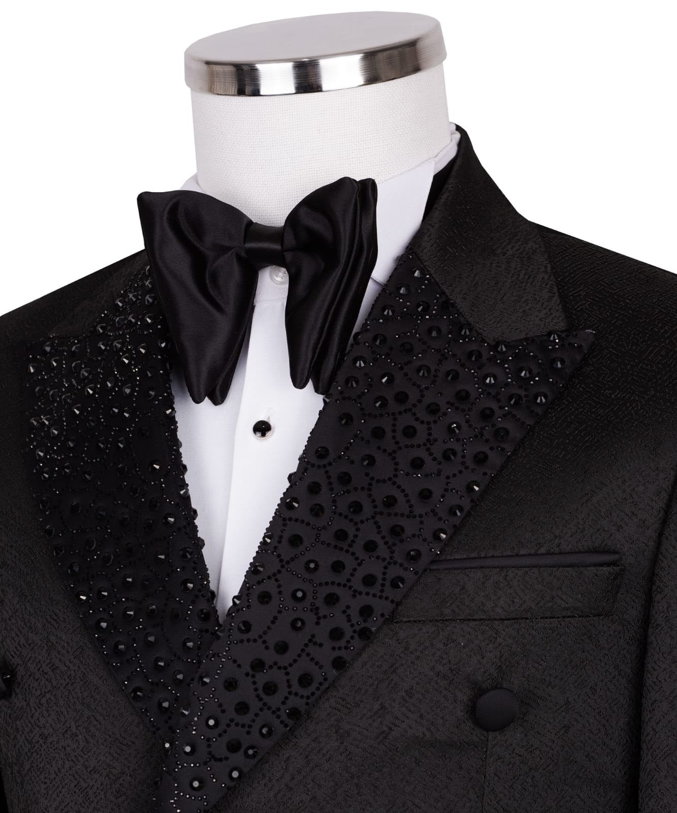 Black Embellished Jacquard Double Breasted Tuxedo | Charly Luxury
