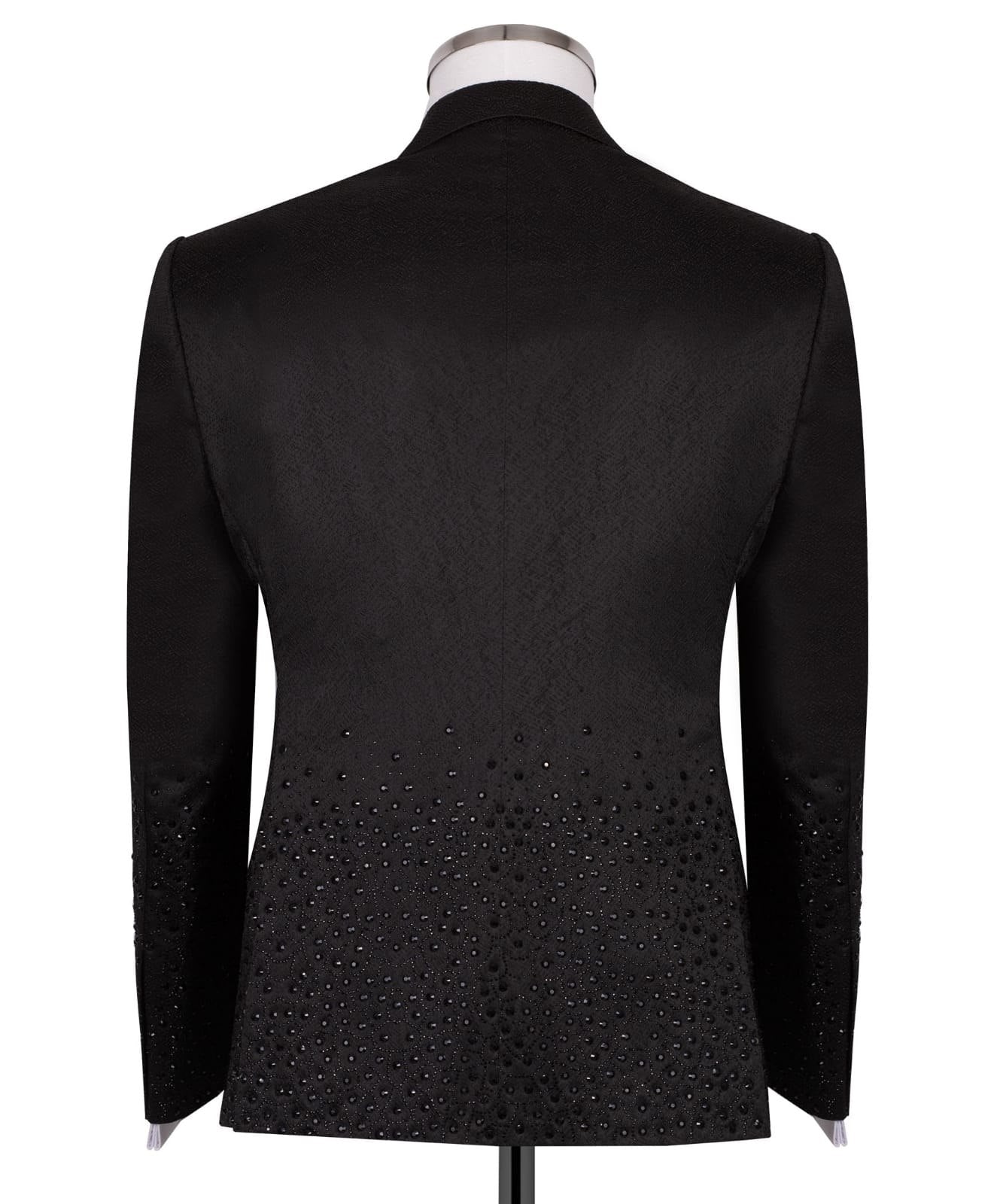 Black Embellished Jacquard Double Breasted Tuxedo | Charly Luxury
