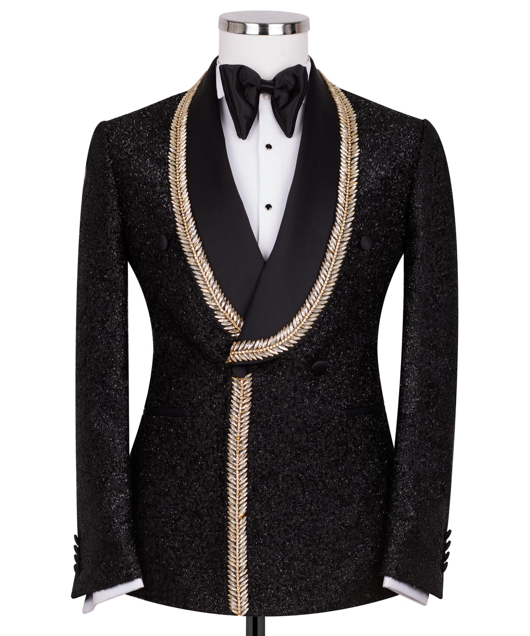 Black Gold Embellished Double Breasted Tuxedo | Charly Luxury