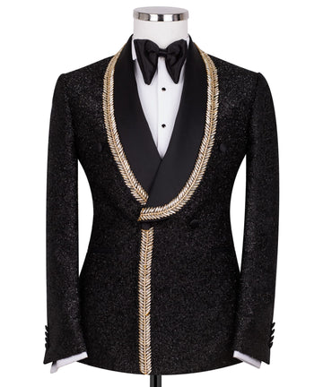 Black Gold Embellished Double Breasted Tuxedo | Charly Luxury