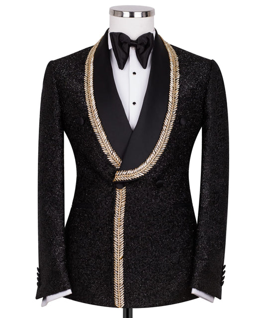 Black Gold Embellished Double Breasted Tuxedo | Charly Luxury