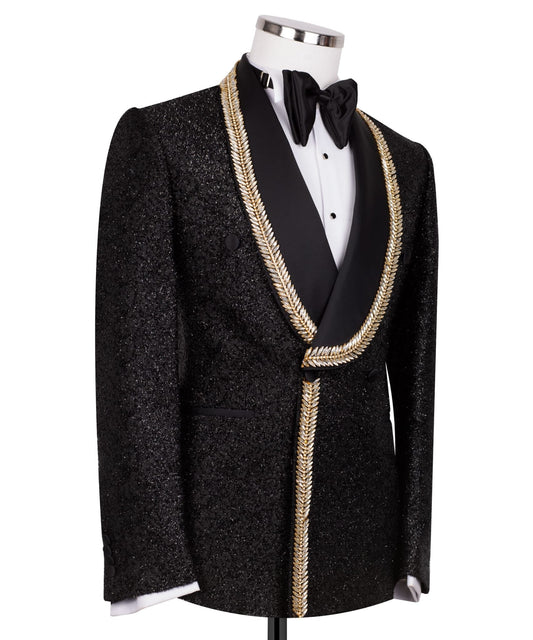 Black Gold Embellished Double Breasted Tuxedo | Charly Luxury