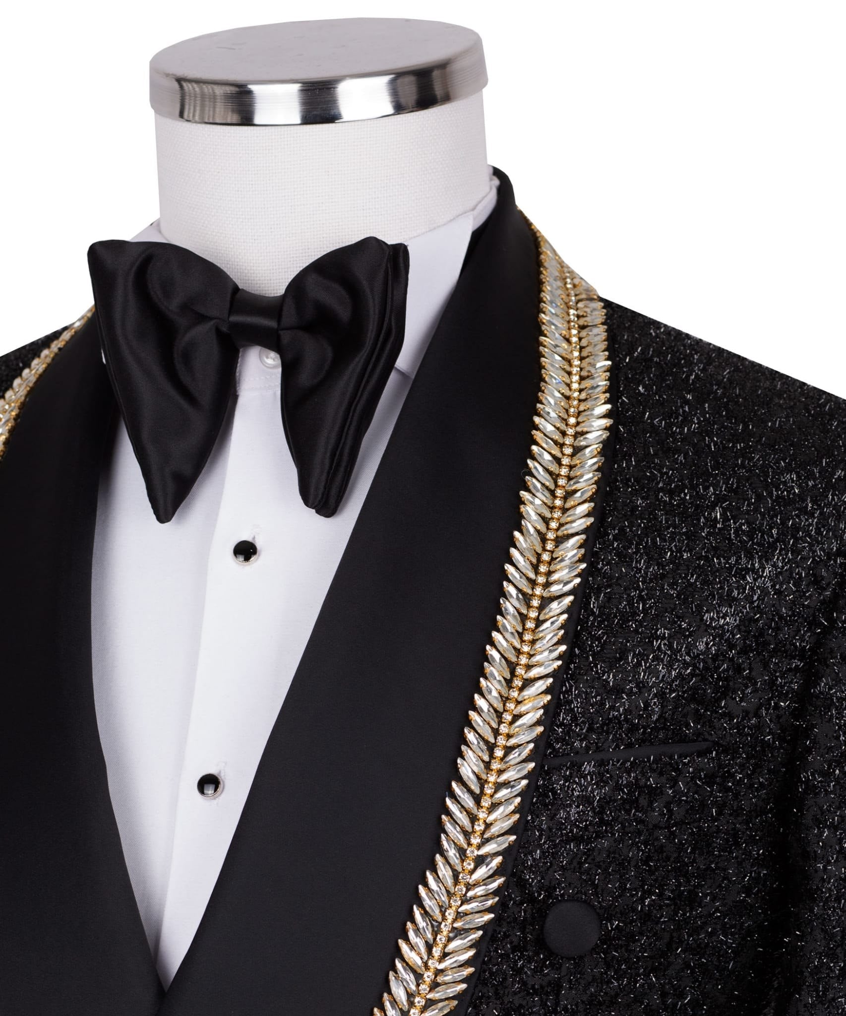 Black Gold Embellished Double Breasted Tuxedo | Charly Luxury