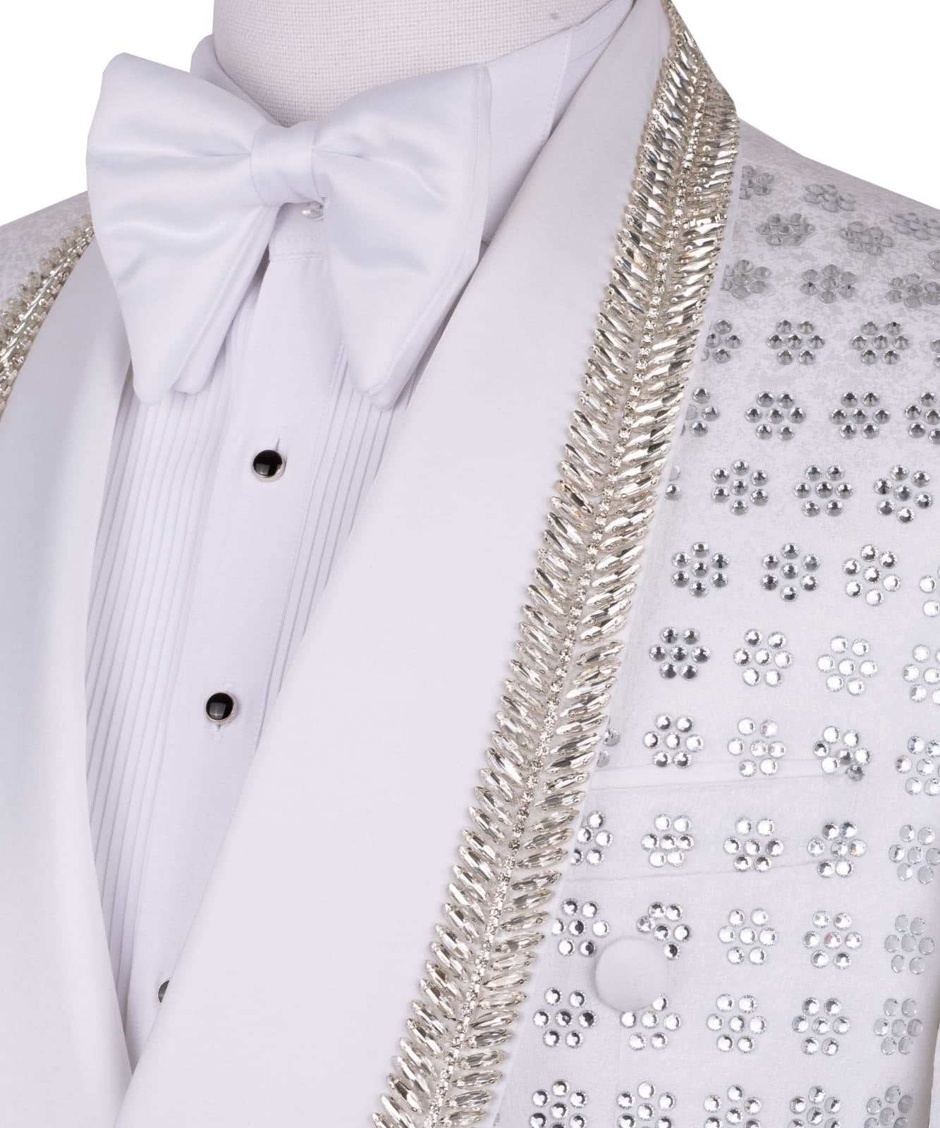 White Crystal Embellished Double Breasted Tuxedo | Charly Luxury