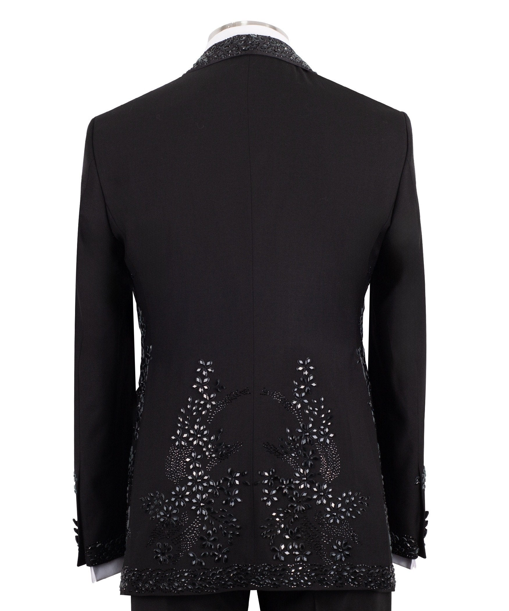 Black Embellished Wool Blend Peak Lapel Tuxedo | Charly Luxury