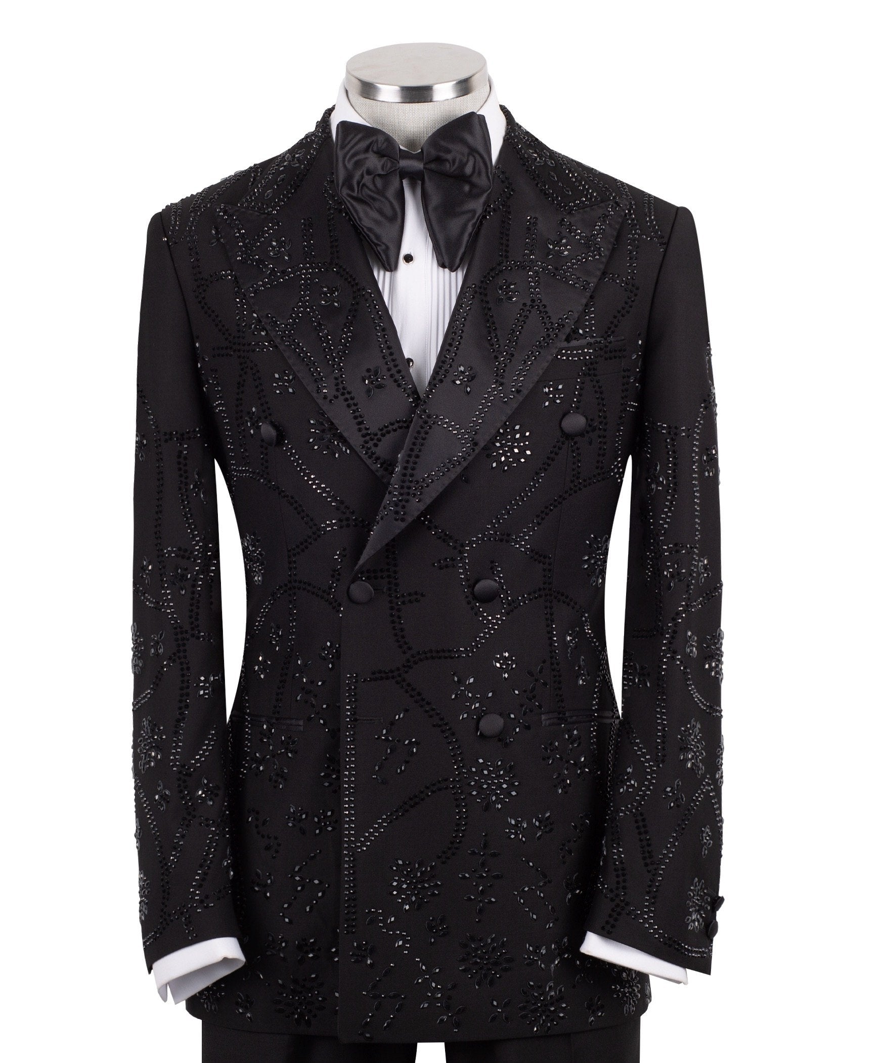 Black Embellished Double Breasted Tuxedo | Charly Luxury