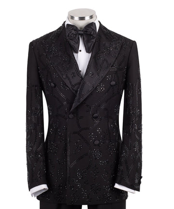 Black Embellished Double Breasted Tuxedo | Charly Luxury