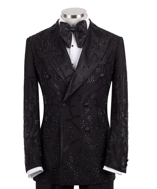 Black Embellished Double Breasted Tuxedo | Charly Luxury