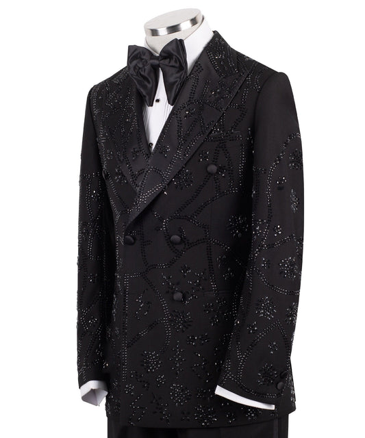 Black Embellished Double Breasted Tuxedo | Charly Luxury