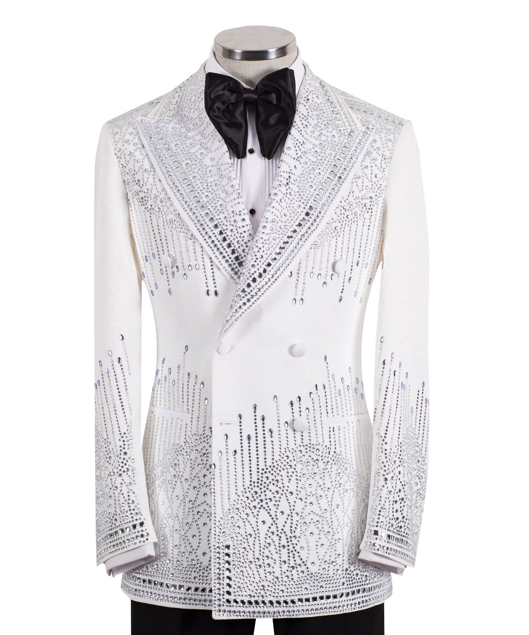 White Embellished Double Breasted Tuxedo | Charly Luxury