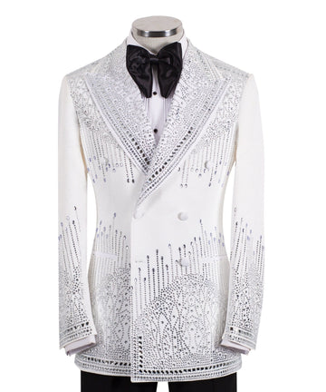 White Embellished Double Breasted Tuxedo | Charly Luxury