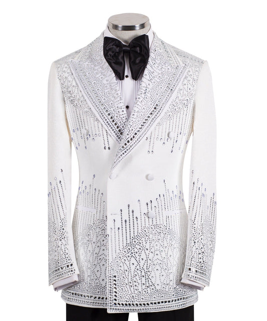 White Embellished Double Breasted Tuxedo | Charly Luxury