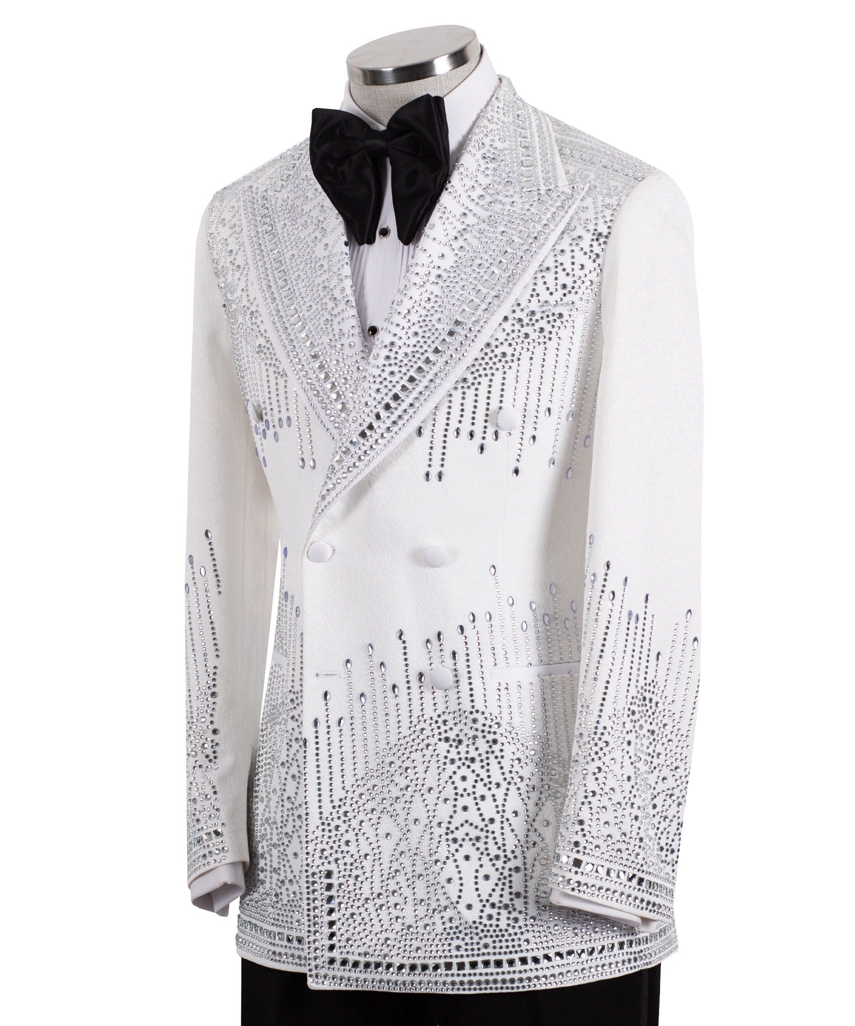 White Embellished Double Breasted Tuxedo | Charly Luxury
