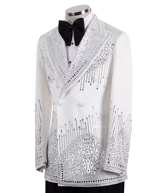 White Embellished Double Breasted Tuxedo | Charly Luxury