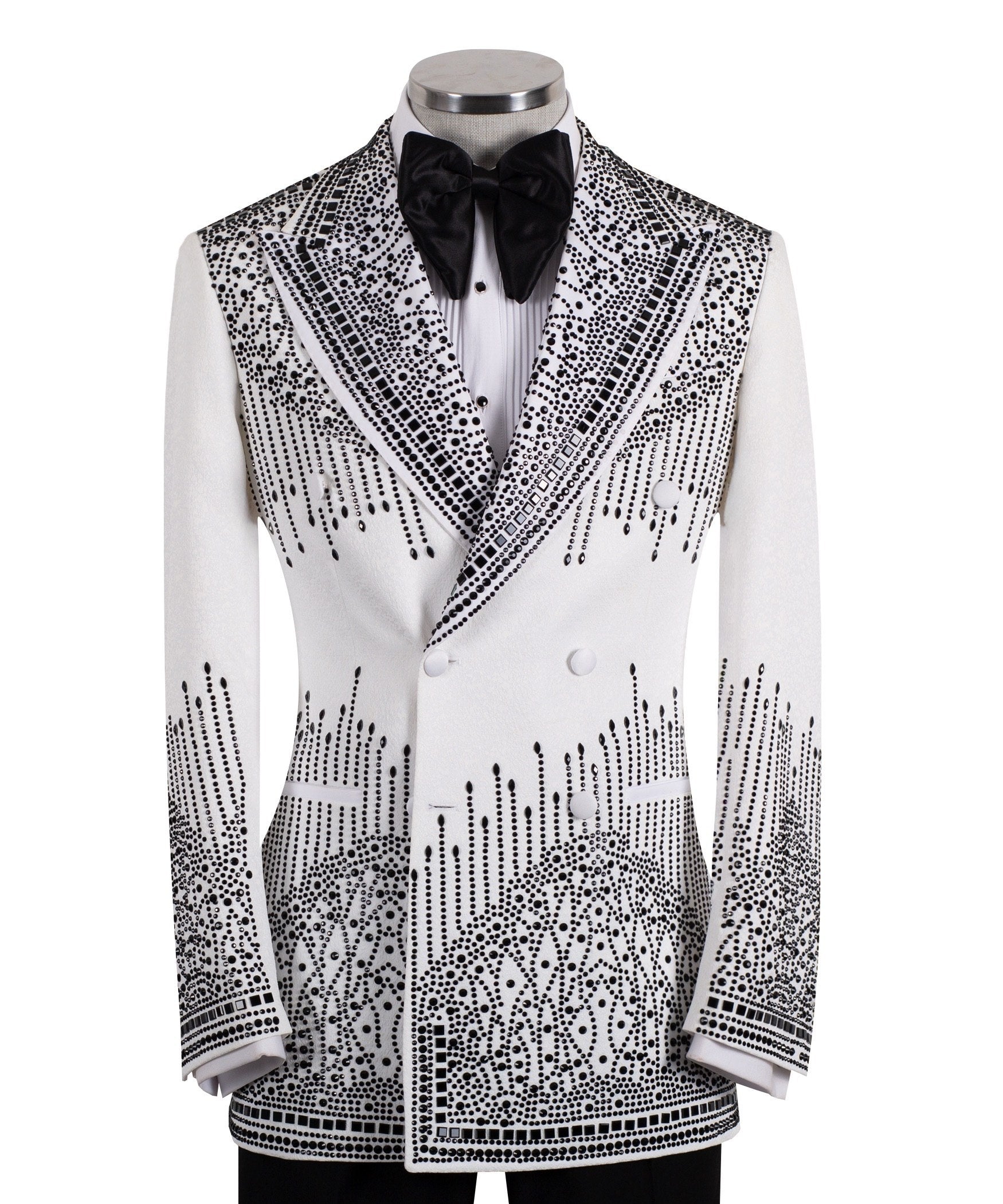 White Embellished Double Breasted Tuxedo | Charly Luxury