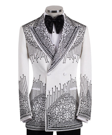 White Embellished Double Breasted Tuxedo | Charly Luxury