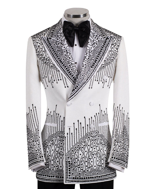 White Embellished Double Breasted Tuxedo | Charly Luxury