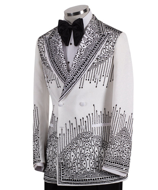 White Embellished Double Breasted Tuxedo | Charly Luxury