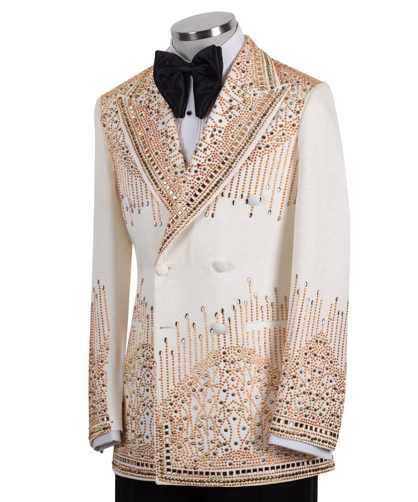 Cream Embellished Double Breasted Tuxedo | Charly Luxury