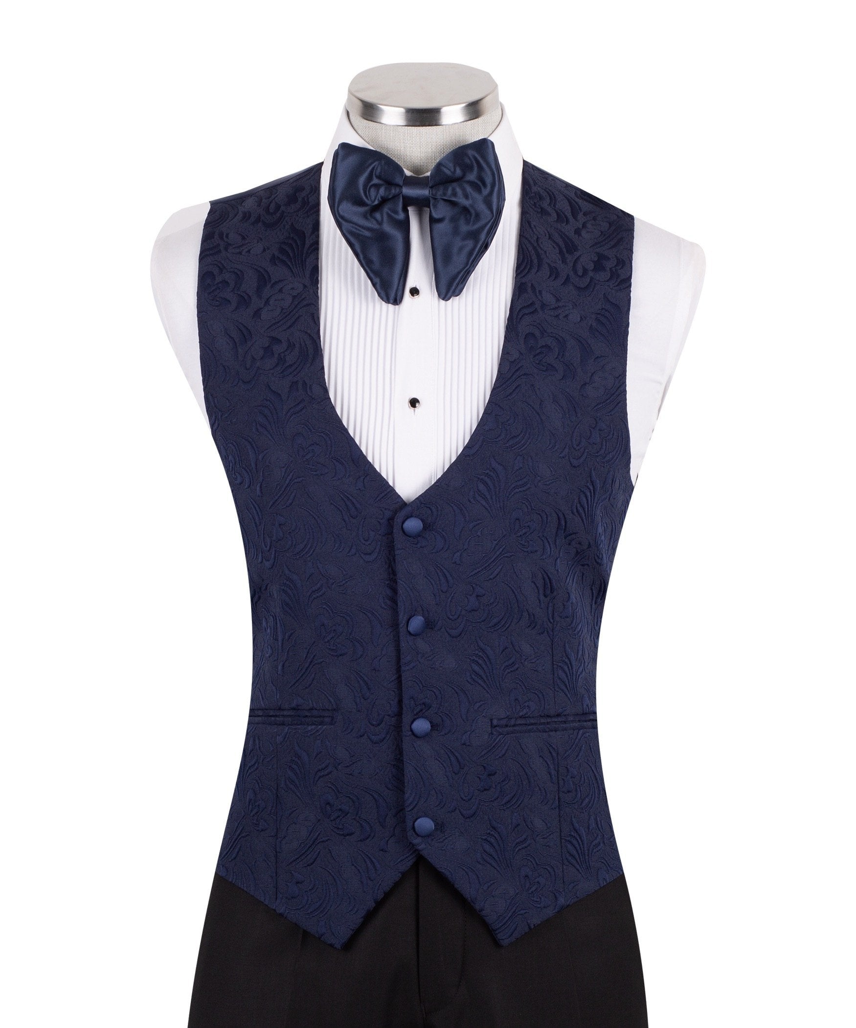 Navy Blue Jacquard Peak Lapel Three-Piece Tuxedo | Charly Luxury