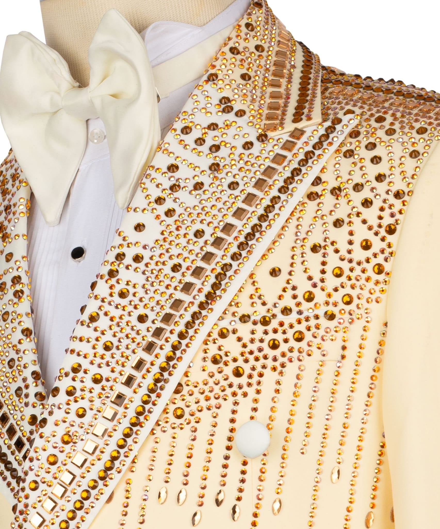 Champagne Gold Embellished Double Breasted Peak Lapel Tuxedo | Charly Luxury