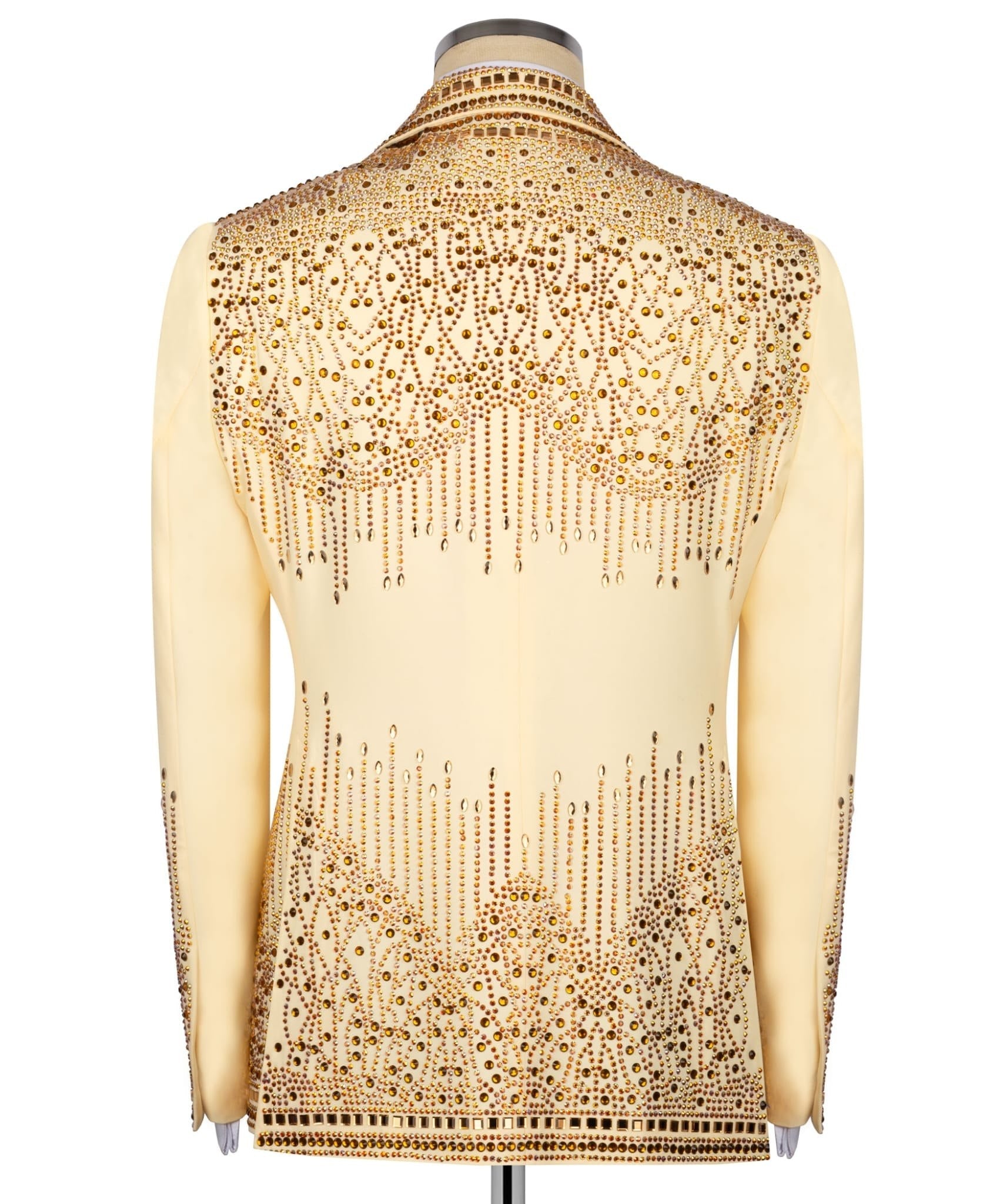 Champagne Gold Embellished Double Breasted Peak Lapel Tuxedo | Charly Luxury
