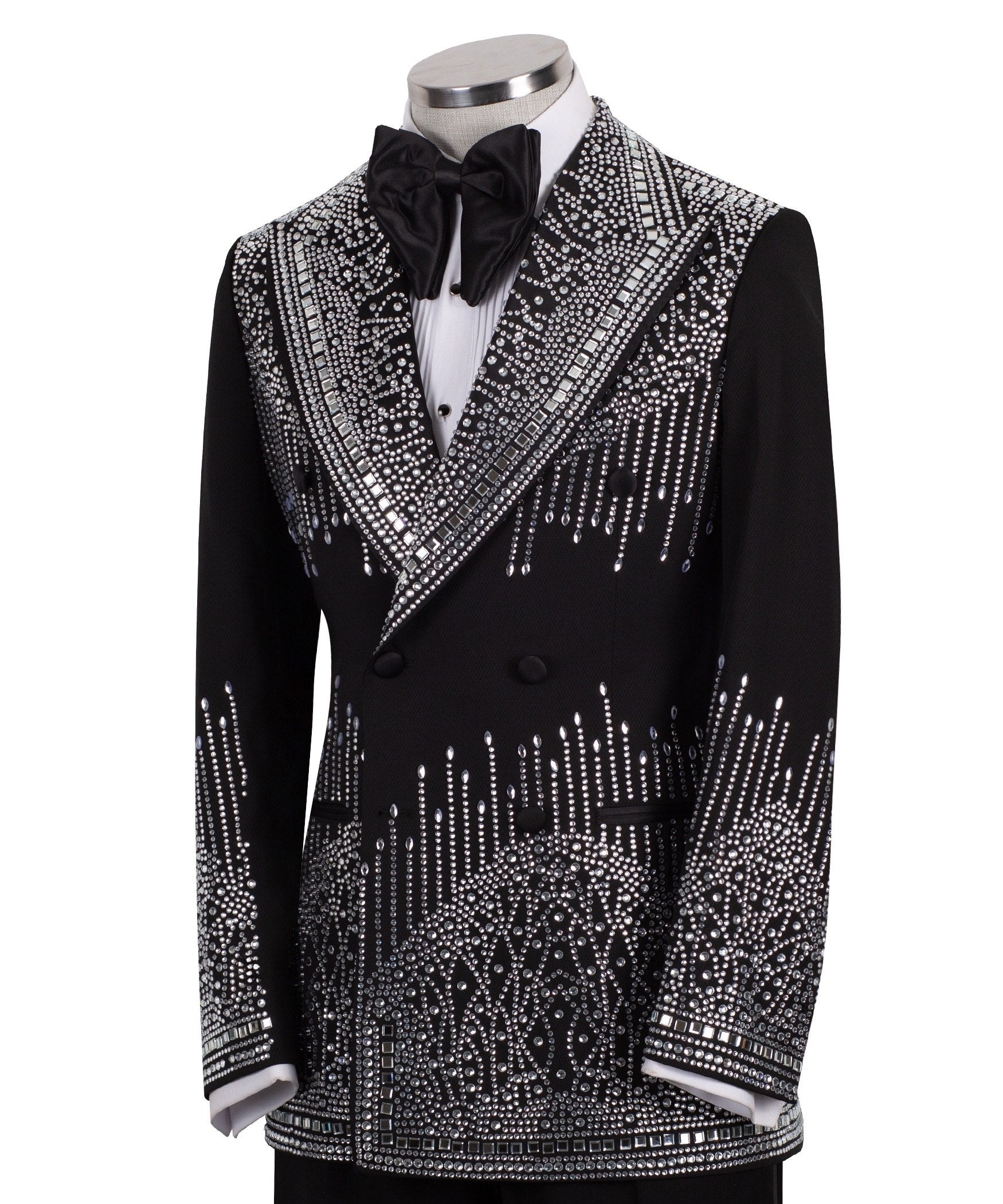 Black Embellished Wool Blend Double Breasted Tuxedo | Charly Luxury