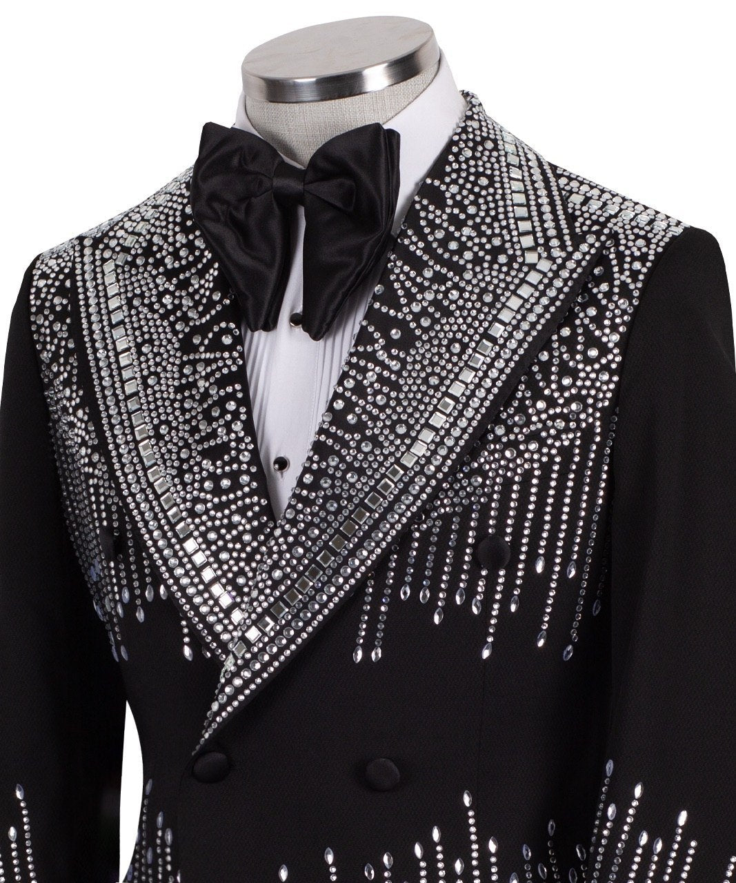 Black Embellished Wool Blend Double Breasted Tuxedo | Charly Luxury