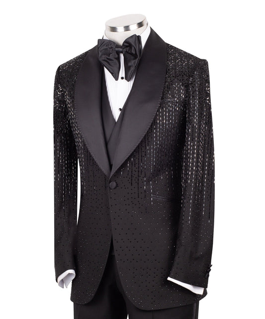 Charly Couture — Onyx Hand-Embellished Three-Piece Tuxedo