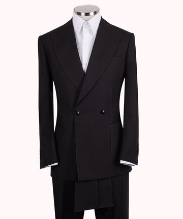 Charly Couture — Monaco Black Double-Breasted Wool Blend Suit