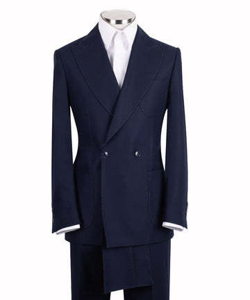 Charly Luxury — Sovereign Navy Double-Breasted Suit with Fine Stitch Detail