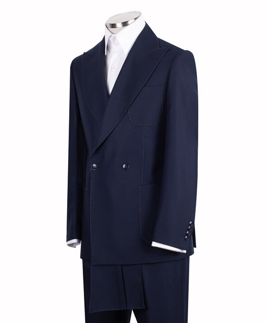 Charly Luxury — Sovereign Navy Double-Breasted Suit with Fine Stitch Detail